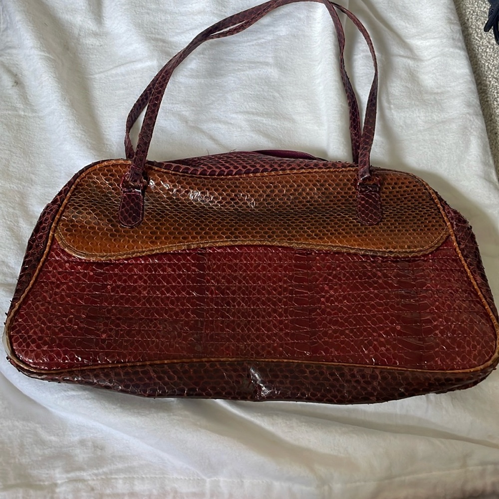 Vintage deep red and tan snake skin purse